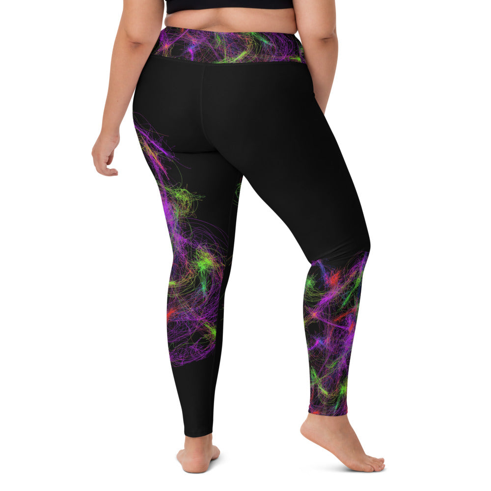 Gym Wear Leggings-Neon Art on Black. Streetwear Leggings. Yoga Pants. WickedYo.
